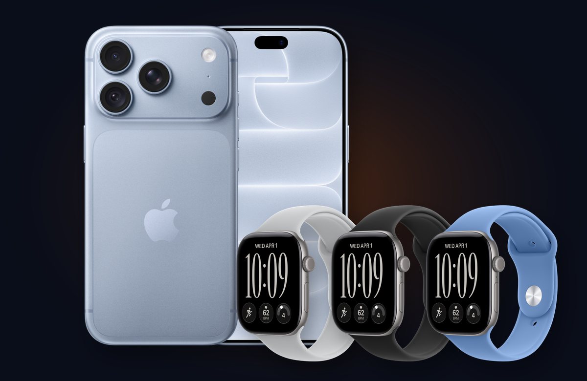 The prizes: an iPhone 18 Pro in Glacier and three Apple Watch Series 12 with light grey, black and blue bands